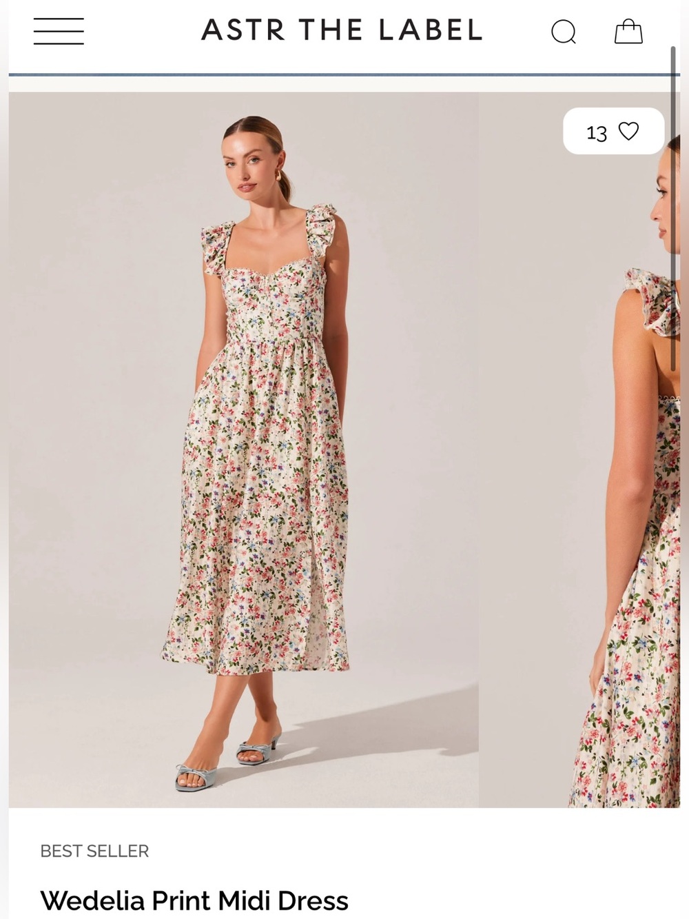 Astr Floral Ruffled-Strap Midi Dress in Cream and Pink